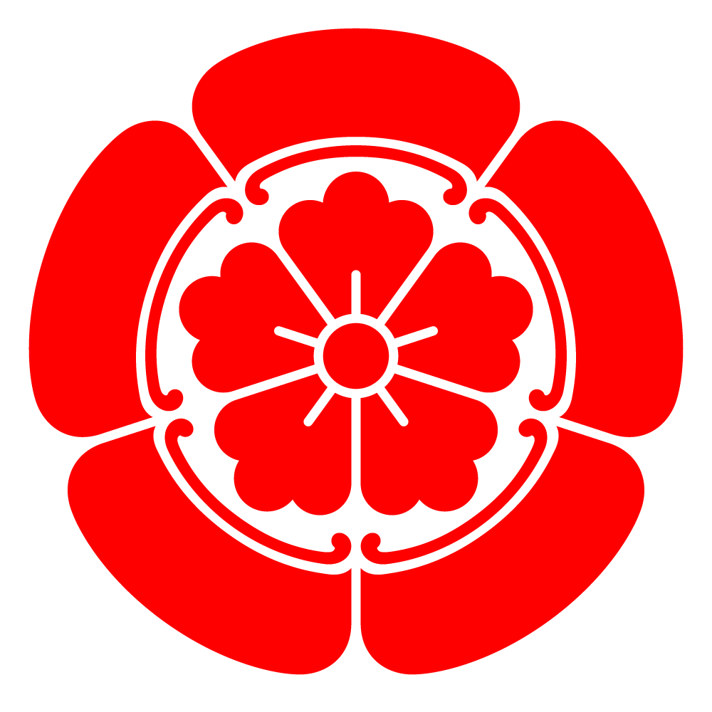 織田木瓜（おだもっこう）。5つの瓜形で中央の唐花を囲んだ、織田信長の代表的な家紋の図案